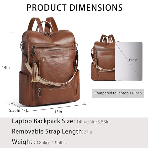 Vegan Leather Laptop Backpack for Women 15.6 inch Work Backpack Fashion Travel Backpack Purse for Business College (Brown01)