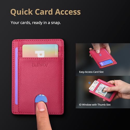 Slim Minimalist Front Pocket RFID Blocking Leather Wallets for Men and Women (Small / Lichee Red)