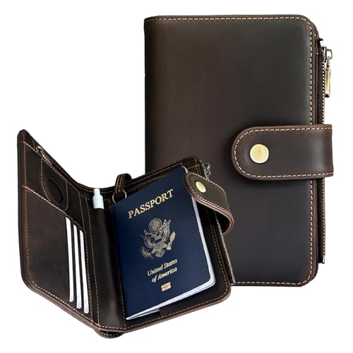 All in One RFID Passport Wallet with Tracker Slot (Dark Brown)