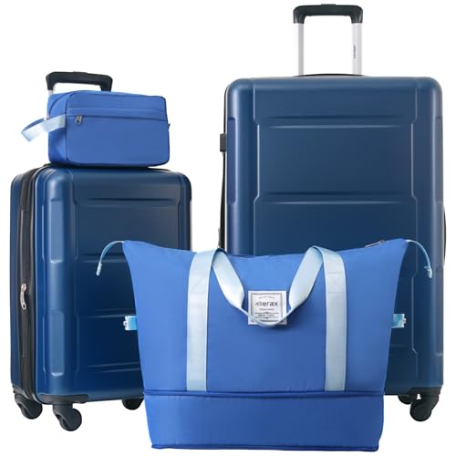 Luggage Set Expandable 2 Piece Suitcase Sets with Spinner Wheels (2-piece Set / Blue(20/28+bags))