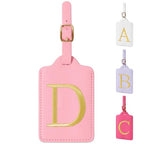 Personalized Initial Luggage Tags for Suitcase (Pink Leather,glod Letter / D)