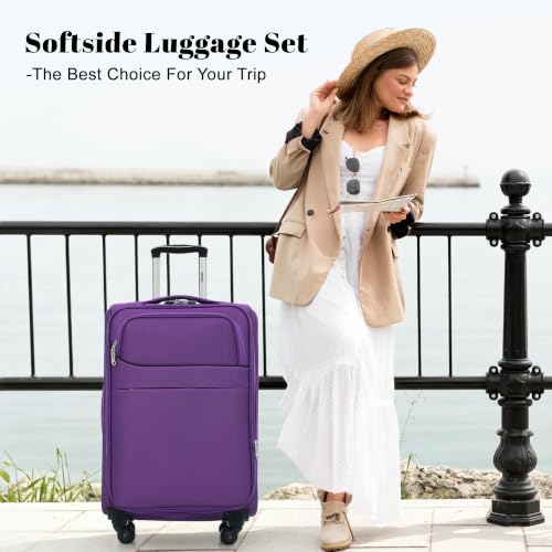 4 Piece Expandable Luggage Set (Softside Luggage(22/26/30) / Purple+18IN)