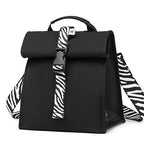 Insulated Lunch Bag Rolltop Lunch Box (Black with white strap)