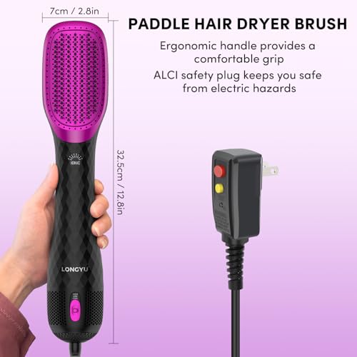 3 in 1 Hair Dryer Brush Straightener 1200W Negative Ionic Hot Air Brush One Step Blow Dryer and Styler for Straightening Drying Smoothing (Black)