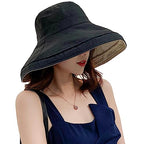 Women Summer Wide Brim Sun Hat Bucket Fishing Hats UV Protection (One Size / Lant001-black)