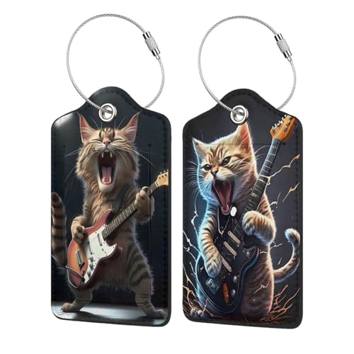 2 Pack Luggage Tags for suitcases Guitar Funny cute cat Luggage Tag (Guitar Cat)