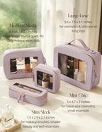Small Cosmetic Bag for Purse Mini Makeup Bag for School Cute Clear Make Up Pouch for Travel Tiny Leather Purple Make Up Organizer Case for Backpack Toiletry Bag Waterproof Square Pouch with Zipper (Purple / Mini Chic)