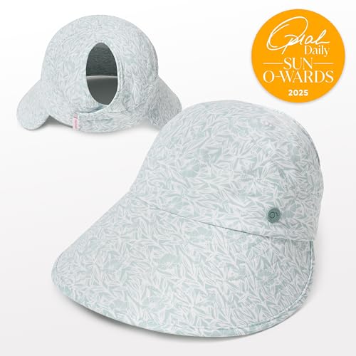 Womens Sunblocker UPF 50 Wide Brim Ponytail Sun Hat (One Size / Green)