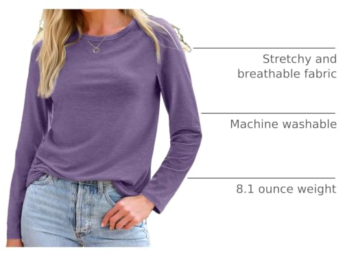 Long Sleeve Shirts for Women Casual Crewneck Tops Basic Tees (XX-Large / 01lavenderpurple)