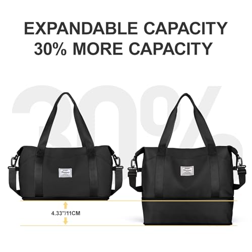 Travel Duffle Bag Carry On Weekender 18x14x8 Gym Work Bags for Women Men (A22-Black-expandable / Large)