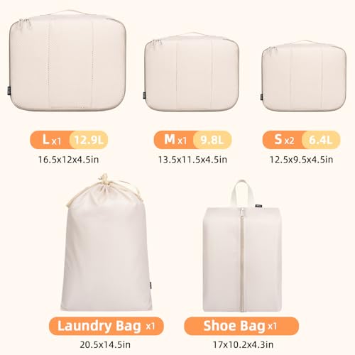 6 Set Packing Cubes Luggage Packing Organizers for Travel Accessories (Beige / 6 Set)