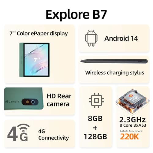 B7 Color ePaper Tablet 7 Inch 8+128GB Ebook Reader with 4G Calling (Green)
