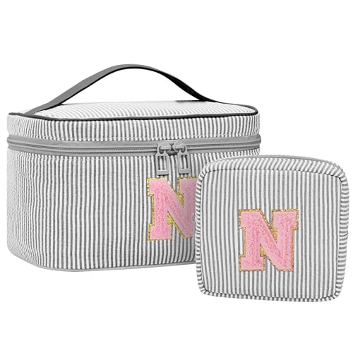 Personalized Initial Makeup Bag for Women Teen Girls (Black)