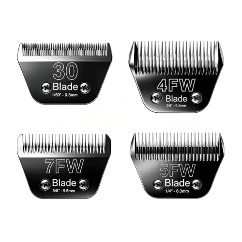 4 Pack Wide Blades Dog Grooming Blades for Andis Dog Clipper (30W+4FW+5FW+7FW / Black)