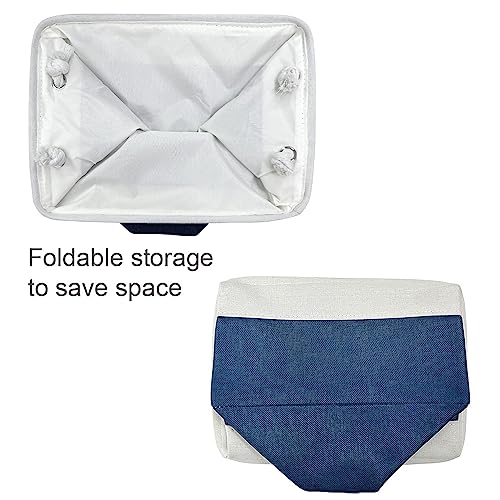 Storage Bins for Shelves (White & Blue / Medium -13.8Lx9.8Wx6.7H)