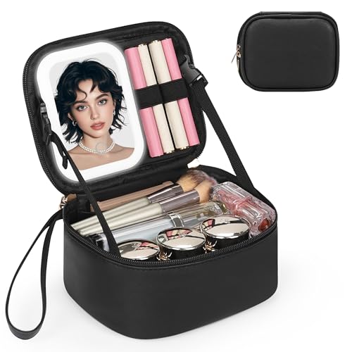 Travel Makeup Bag with Led Mirror (01-Black / Small)