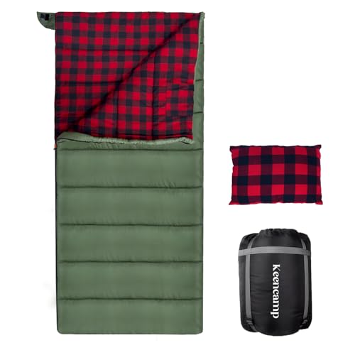 0 Degree Sleeping Bag Cotton Flannel Winter Cold Weather for Adults XXL Sleeping Bag 4 Season Big and Tall with Pillow Compression Sack (OLIVE)