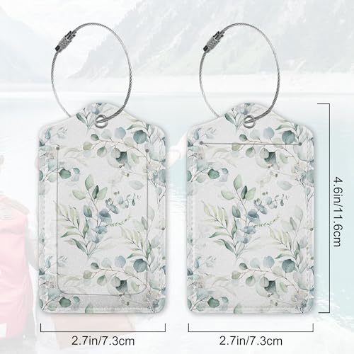 2Pcs Luggage Tag for Suitcase Sage Floral Green Leaves Cute Suitcase Tag with Privacy Flap & Name ID Label & Metal Loop (Sage Floral Green Leaves)