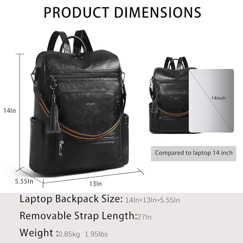 Vegan Leather Laptop Backpack for Women 15.6 inch Work Backpack Fashion Travel Backpack Purse for Business College (Black01)