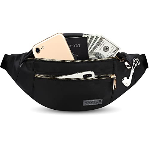 Fashion Cross body Fanny Pack Shoulder Bag for Women Men with Gold Zipper (Black(upgrade Fabric Gold Metal Zipper) / Large)