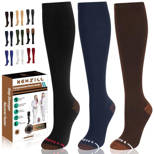 Copper Compression Dress Socks for Women & Men (Small-Medium / [3-pairs] Black/Blue/Brown)