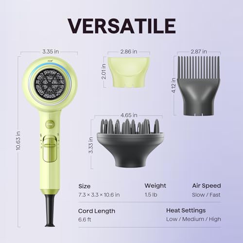 Blown Away Ionic Hair Dryer with Diffuser for Curly Hair (Green)