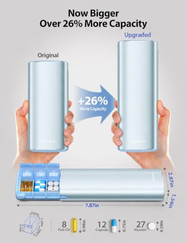 Large Metal AM PM Pill Organizer 7 Day (Blue / Large - 26% More Capacity)