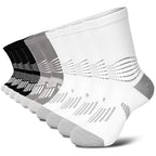 Crew Compression Socks Athletic Running Socks for Men Women Plantar Fasciitis Relief 6 Pairs (Small / Black+white+grey(stripe 6 Pairs))