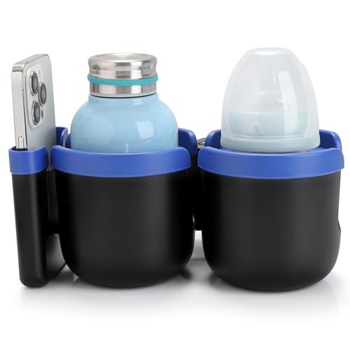 Stroller Cup Holder with Phone Holder (Double Holder-Blue)