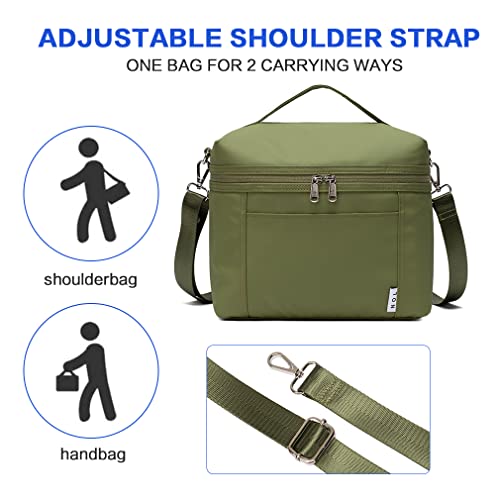 NOL Insulated Lunch Bags for Women Cooler Bag Lightweight Nylon Waterproof Lunch Box for Work (Amy green / Small (4 Liters))