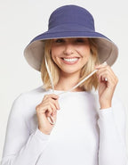 Women's Holiday Sun Hat UPF 50+ (Small-Medium / Navy/Beige)