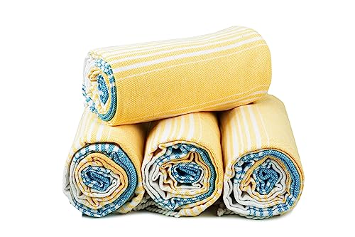 Cotton Turkish Beach Towels (39 x 72 inch ( Beach towel - 4 PACK ) / Yellow Blue)