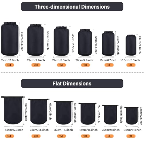 6 Pcs Waterproof Dry Bag Set for Kayaking & Camping (Black)