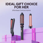3 in 1 Curling Wand Set with Heated Round Brush (Classic Rose Gold)