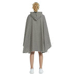 Rain Poncho Jacket Coat Hooded Zipper Style for Women (One Size / Black/White Stripes)
