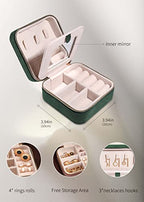 Travel Jewelry Organizer Boxes for Women Small Portable Necklace Earrings Bracelet Rings Travel Case Best Friend Birthday Gifts for Women Trendy (08_Suede_Touch_Emerald)