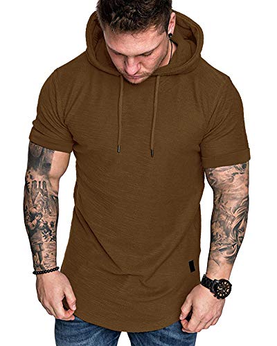 Mens Fashion Hoodies Sport Pullover Solid Color Shirt Workout Lightweight Tops Brown (Small / Brown1)