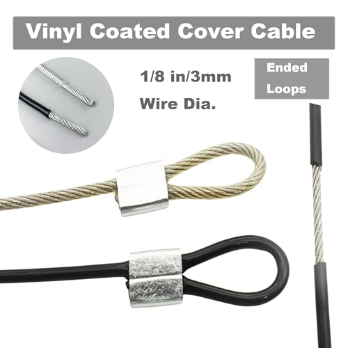 1/8"(3mm) Wire Diam Stainless Steel Cable Eyelets Loops Short Rope Lanyard Safety Tether Chain Lock with Vinyl Coated Cover, 10Pcs 20" Long Clear (20 inches - 10 Pcs / Clear-A)