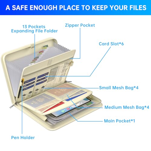 Accordion File Organizer (Beige / 14.2" x 10.4" x 2")