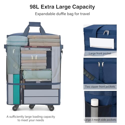 Expandable Luggage Bags for Travel Collapsible Suitcase with Wheels (Blue)