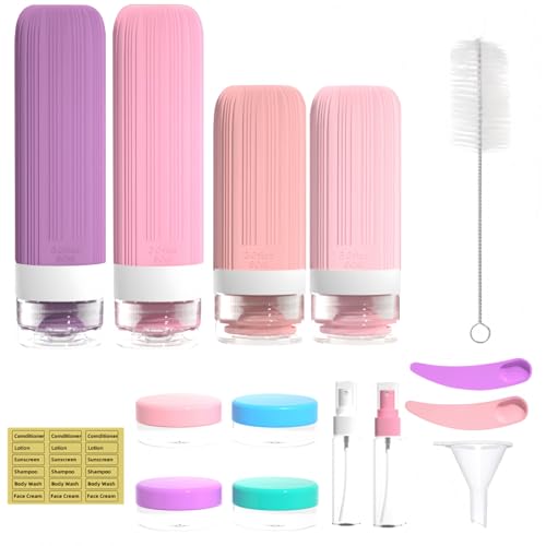 16 Pack Travel Bottles for Toiletries (Pink & Purple)