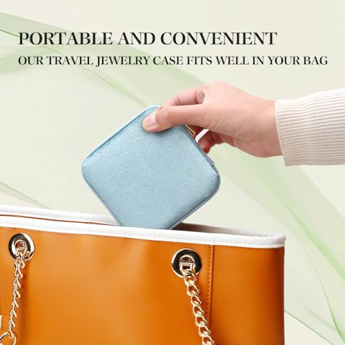 Plush Velvet Travel Jewelry Box (F-Light Blue / Medium Square)
