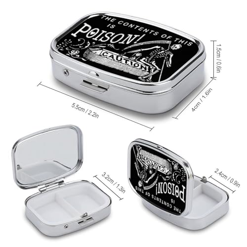 Metal 2 Compartment Pill Organizer Travel Friendly Portable Compact Pill Box Cute Pill Case to Hold Vitamins (Black Scythe)
