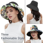 Womens Sun Hats Wide Brim Reversible Bucket Cotton Hat Packable Summer Travel Cap with Hat Clip (Medium / Black2)