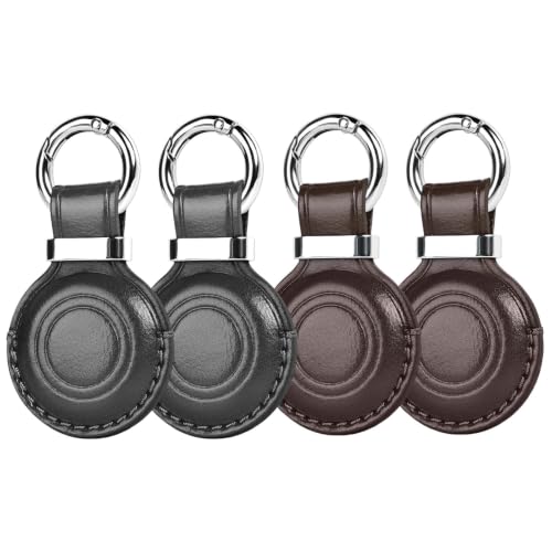 Leather Holder Keychain for AirTag 2nd Gen (A5-Black/Black/Brown/Brown)