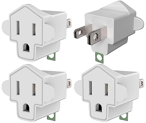 4 Pack ETL Listed 3 Prong to 2 Prong Adapter Converter (4 Pack / A-Ivory White)