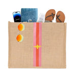 Large Beach Bag Jute Woven Pink and Red. Beach Bags for women. Versatile tote use as a Pool bag or Work tote (Red)