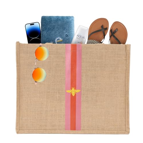 Large Beach Bag Jute Woven Pink and Red. Beach Bags for women. Versatile tote use as a Pool bag or Work tote (Red)