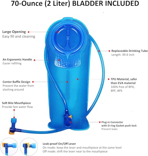 Hydration Pack Backpack with 70 oz 2L Water Bladder for Running