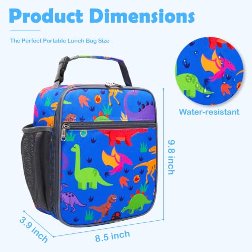Kids Lunch box Insulated Soft Bag Mini Cooler Back to School Thermal Meal Tote Kit for Girls (Dinosaur)